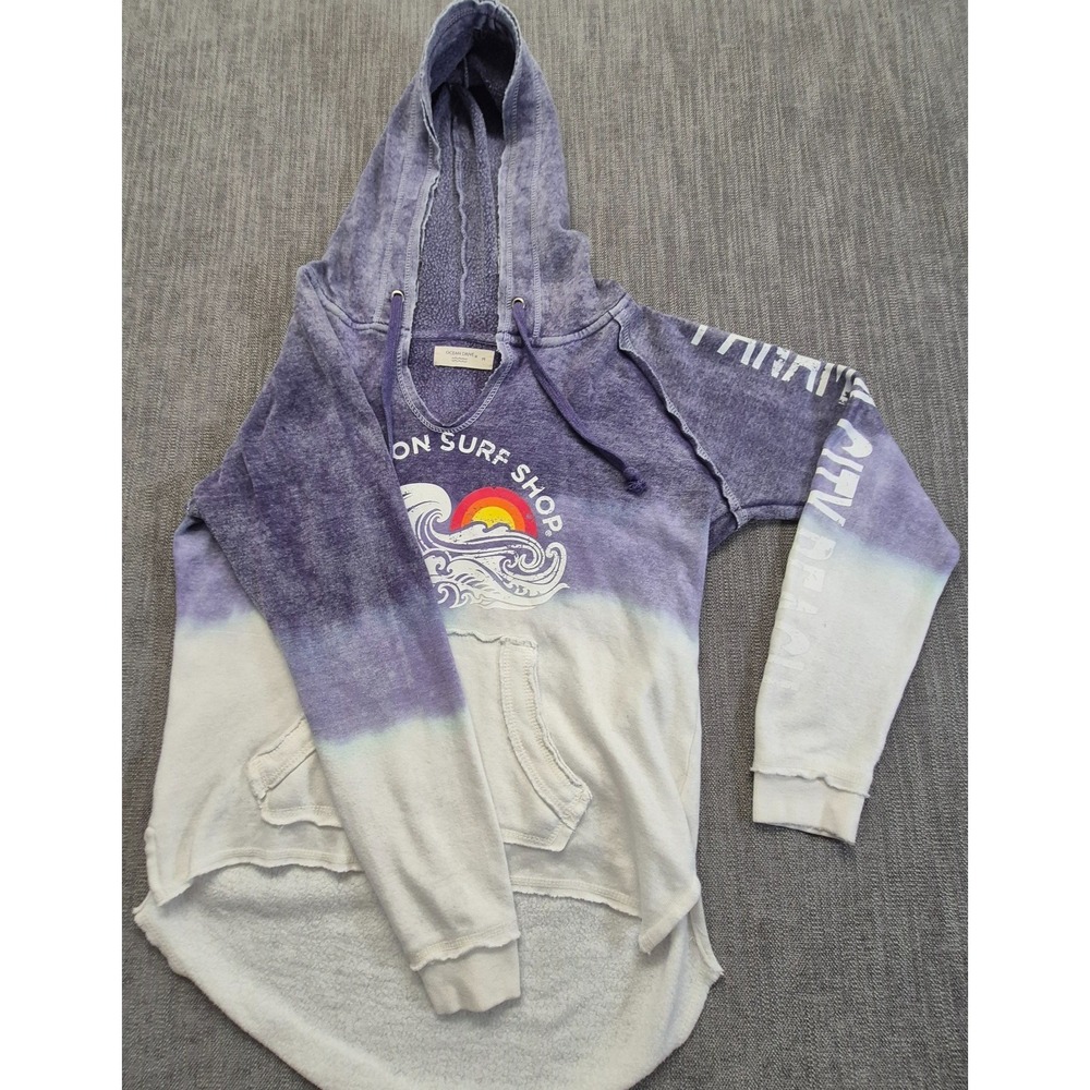 Ron Jon Surf Shop Ocean Drive Hoodie women's M High/Low Hem Purple White Pocket